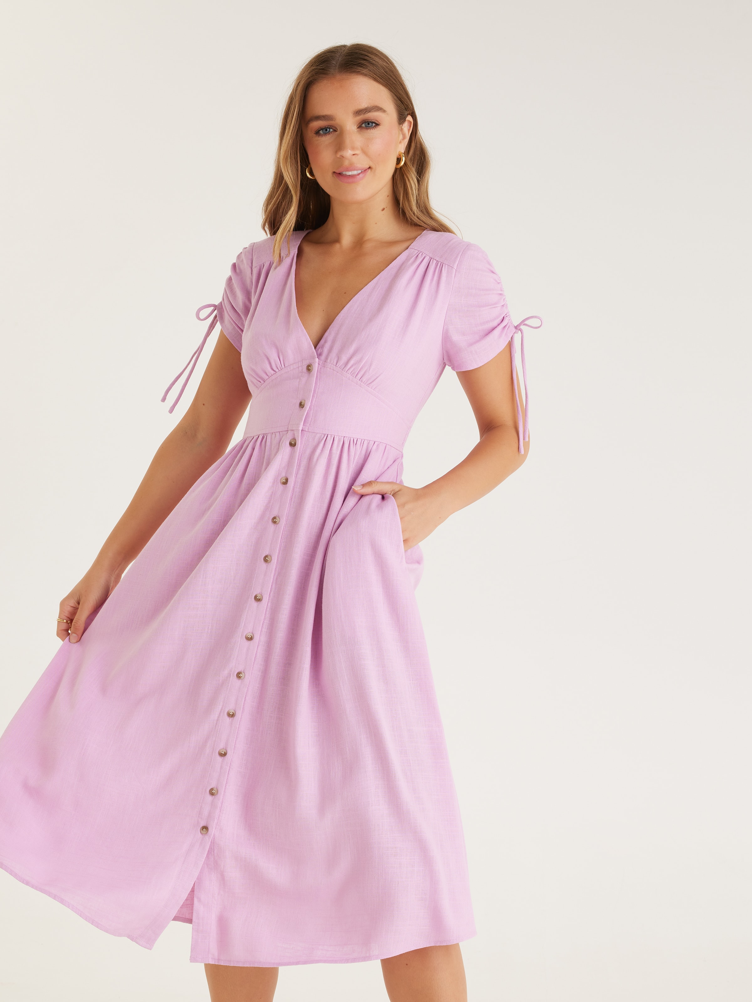 Linen Blend Mali Midi Dress - Dotti Online