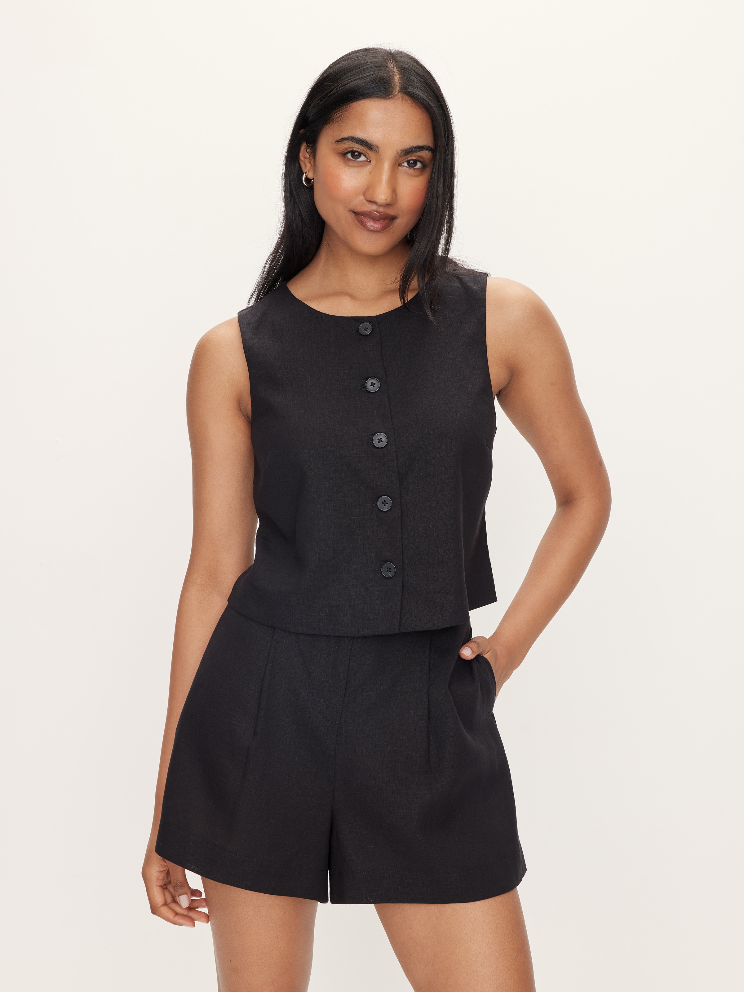 Posey wide linen blend shorts - Black Jet