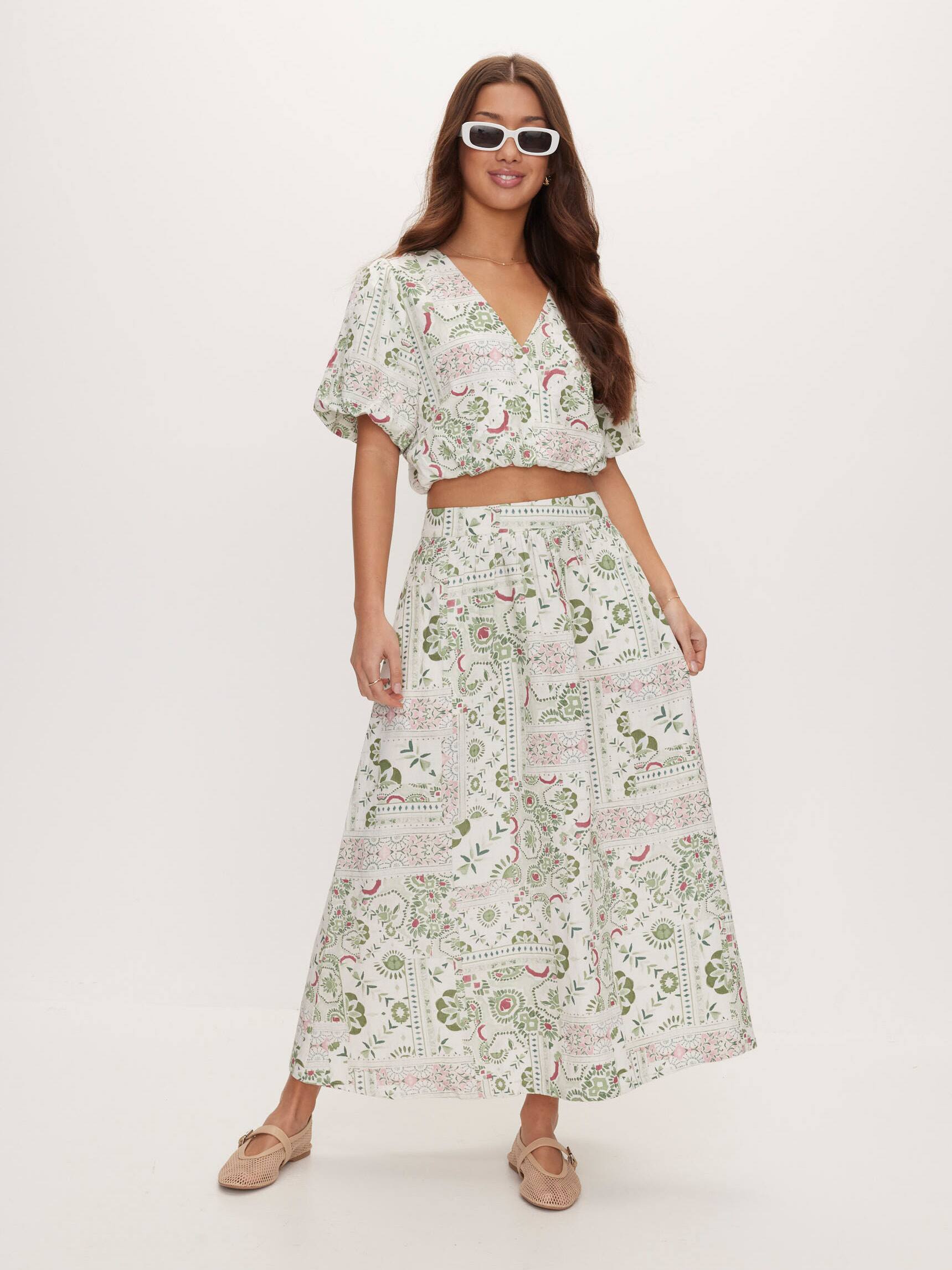 Linen Blend Parker Midi Skirt Dotti Online